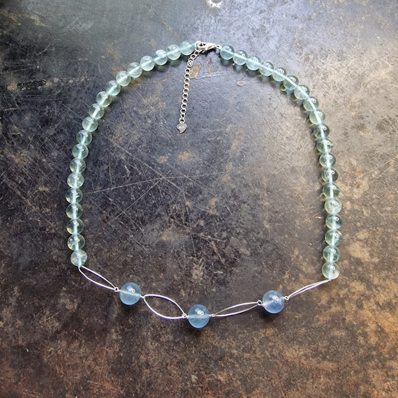 Blue fluorite necklace with 925 silver ornaments, gemstone beads, 8mm round beads, smooth beads