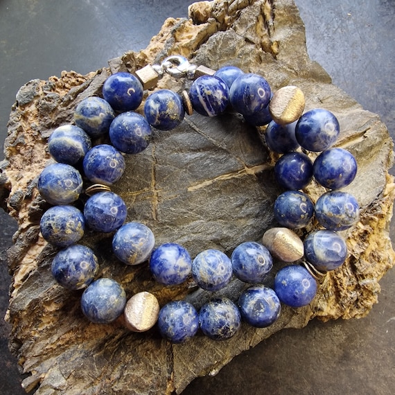 XXL natural lapis lazuli ball chain, necklace with 925 silver ornaments and clasp, layered look, tribal, healing, boho