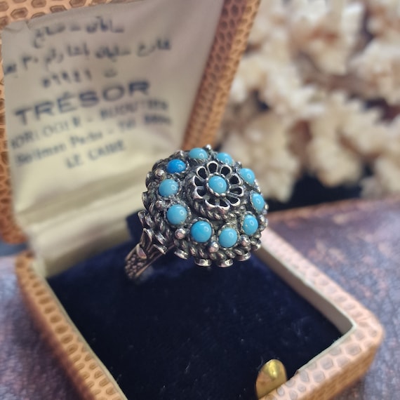 Old large Navajo ring with turquoise made of sterling silver, XXL, filigree jewelry, tribal jewelry, boho, Indian jewelry