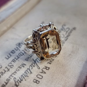 Wilhelminian style citrine ring 835 silver, peasant ring, Victorian design, floral green engagement, love floral cottage, true vintage, art deco