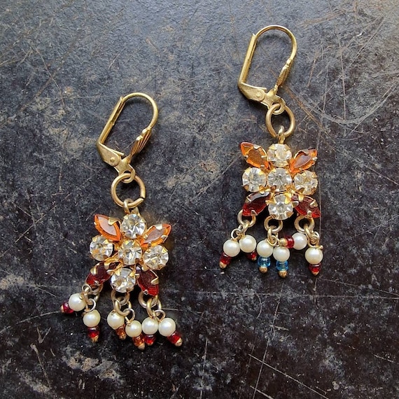 Indian earrings gold plated, rhinestones, Boho, Bollywood, chandelier earrings, wedding