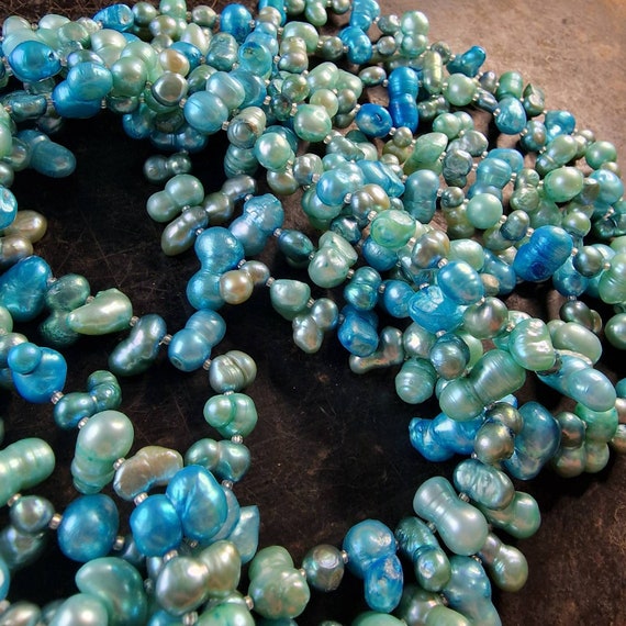 XXL pearl necklace, 2 meters, freshwater pearls, blue, cultured pearls, very long, natural jewellery, beach, sea, boho, layered look