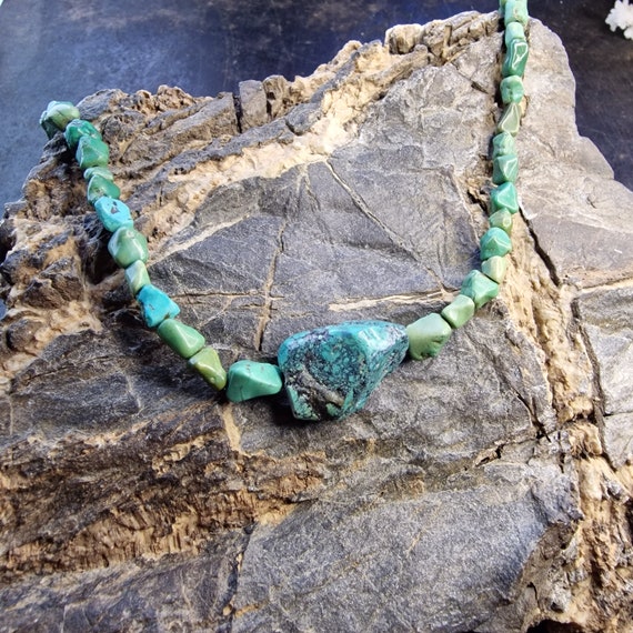 Old chinese turquoise export necklace, gold plate… - image 1