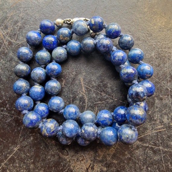 XXL natural lapis lazuli ball chain, necklace with 925 silver clasp, layered look, tribal, healing, boho