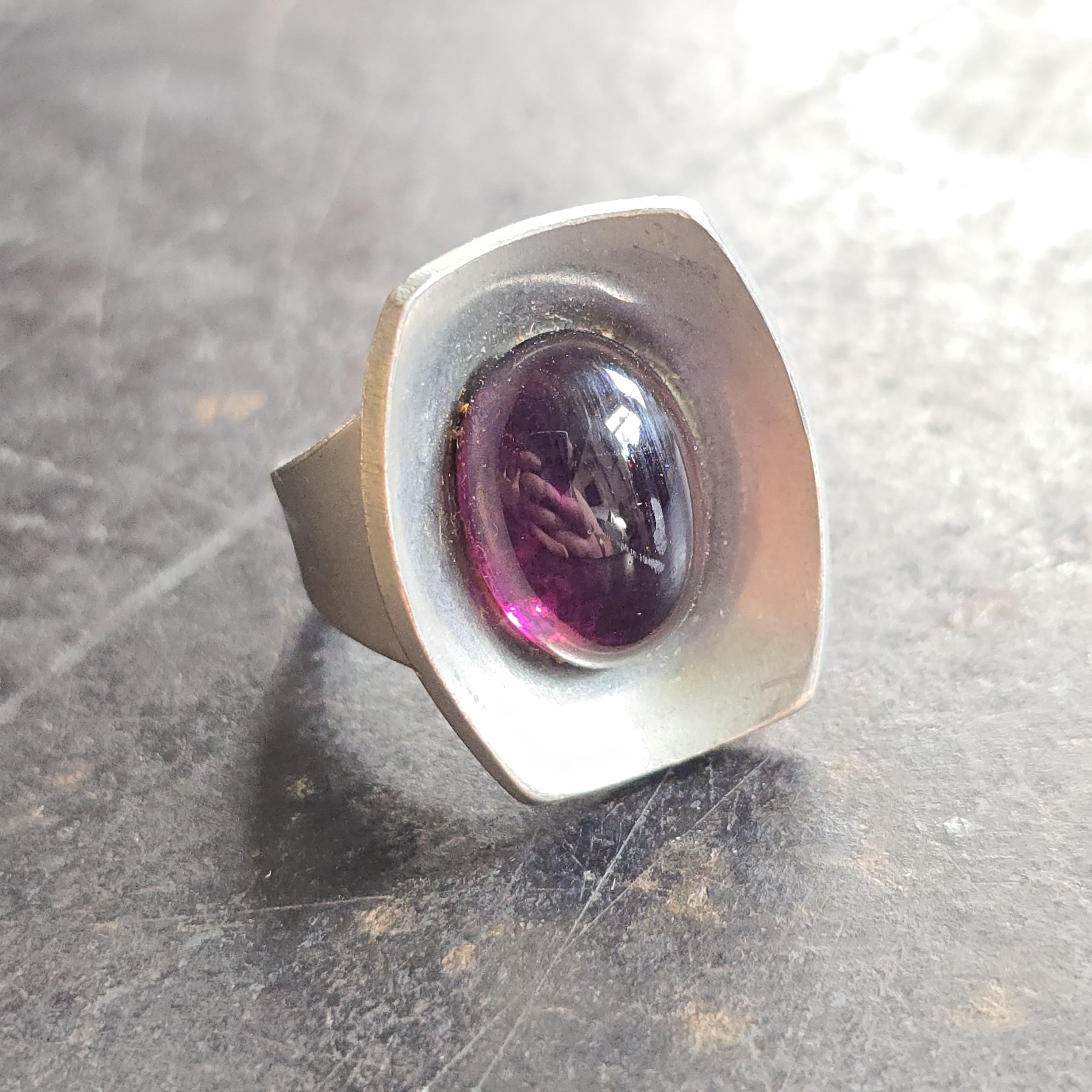 Vintage Midcentury Jorgen Jensen Pewter Ring, Viking Shield