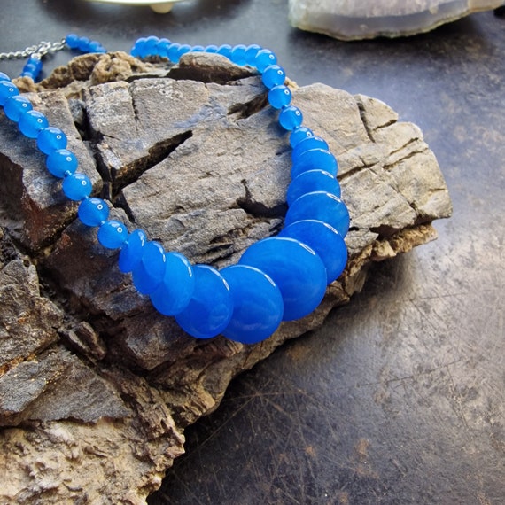 Rare Ocean Blue Agate Necklace with 925 Silver Clasp, Lenses