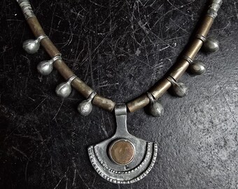 Midcentury Designer 835 Silver and Copper Necklace, Chain, Brutalist, 70s, Vintage, Handmade