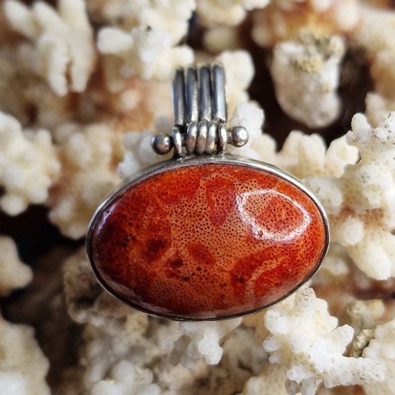 Indian pendant made of 925 silver with Mediterranean coral, sterling silver, ethnic, tribal, boho, handmade