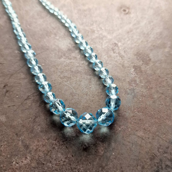 Art Deco glass necklace cut blue blue cut glass necklace