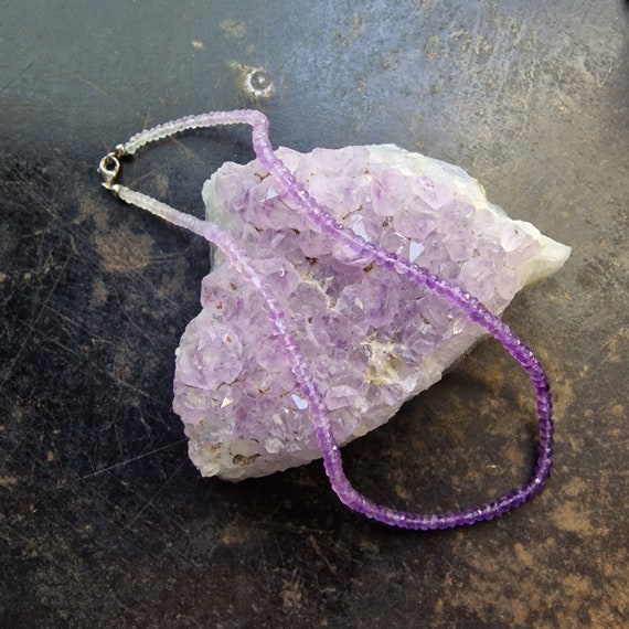 Beautiful rock crystal and amethyst necklace, faceted 925 silver, color gradient, rondel