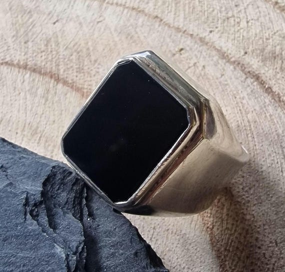 Art Deco Men's Ring 835 Silver, Geometric, for Him, Onyx, true Vintage, Silver, Cottage, Men's Jewelry