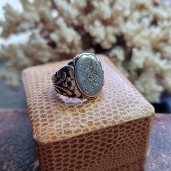 Art Nouveau men's and women's monogram ring, HK, KH, 800 silver ring signet ring men's, women's jewelry silver ring true vintage, Art Nouveau