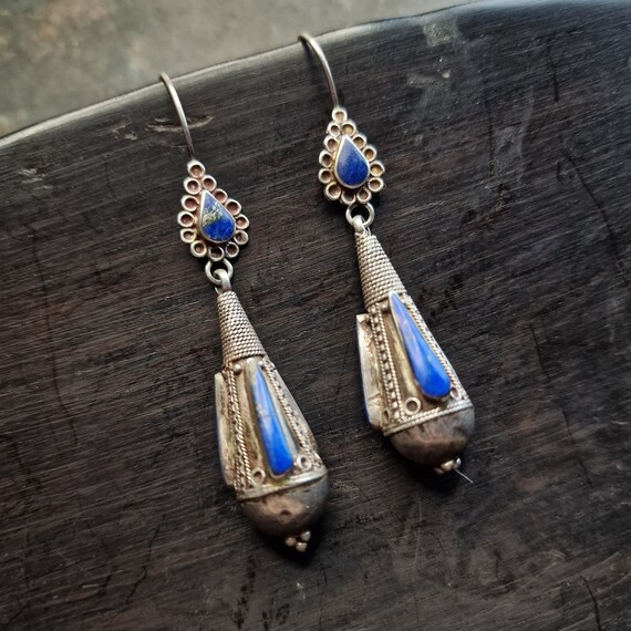 Old Indian 925 silver earrings with lapis lazuli handmade