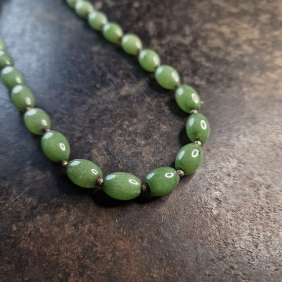 Gemstone jewelry aventurine necklace with 925 silver beads and clasp, natural stone, true vintage, necklace