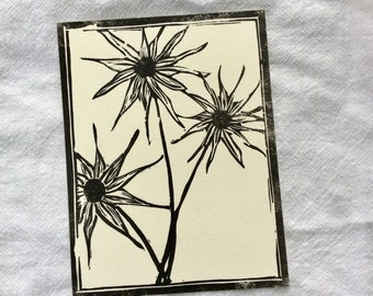 Floral linocut postcard/print