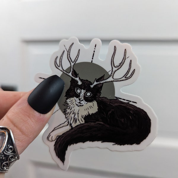 Cat with Antlers Vinyl Sticker