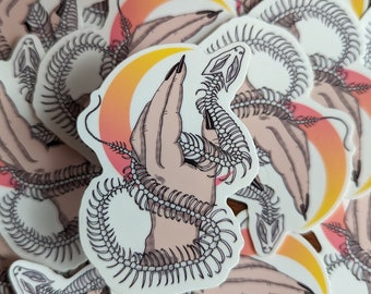 Snake Skeleton Vinyl Sticker Orange Moon