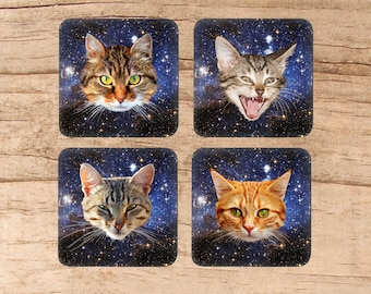 Space Cats Coaster Set, Galaxy Cat Decor, Housewarming Gift