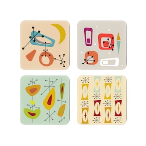 Mid Century Modern Retro funky 1950&#39;s style drink coaster set of 4. Funky retro design coasters