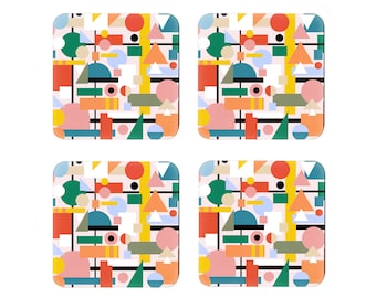 Mid Century Modern Abstract Shapes Mcm Coaster Set Of 4