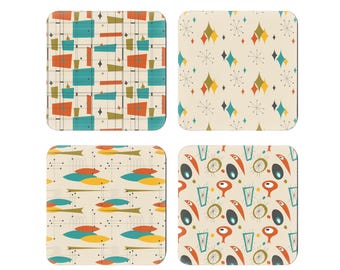 Mid Century Modern Retro 1950'S Style Drink Coaster Set Of 4. Funky Retro Design