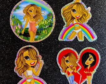 Stickers Mariah Carey scintillants et scintillants inspirés de l'arc-en-ciel