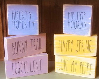 Tiered tray decor handmade wooden mini signs Rae Dunn inspired Easter spring