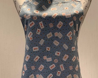 Apron - Blue Fabric with Postcards design - Adult, Size 12-14