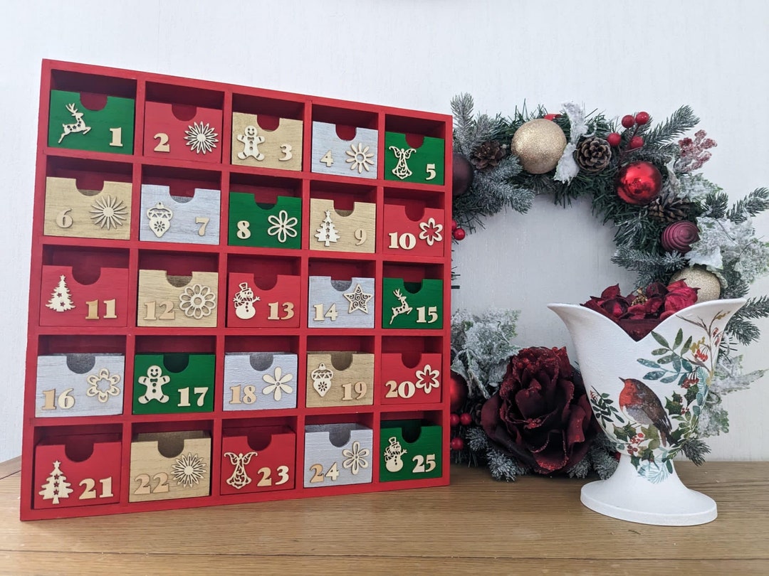 christmas-advent-box-with-drawers-red-green-silver-gold-etsy