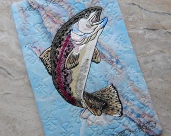 Rainbow Trout Mug Rug, Approx. 6"H x 9"W, Machine Embroidered, Handmade