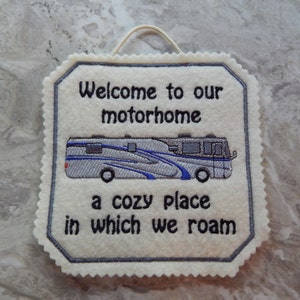 Embroidered Motorhome Felt Wall Hanging: RV Camper Decor