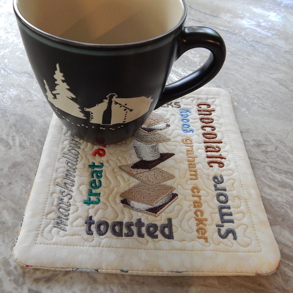 Large Smore Words Coaster, Smore Coaster, Motorhome Decor, Camping Gift, Quilted Coaster, Embroidered Coaster