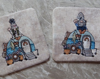 Camping Gnome Coasters, Mug Rugs, Camping Decor, Camping Gifts, Drink Coasters, Motorhome Decor, Camper Decor, Fabric Coasters