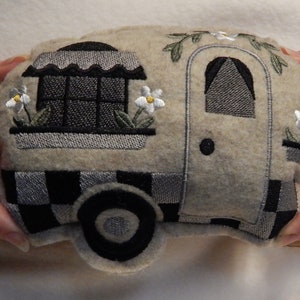 Embroidered Felt Camper Mini Pillow: Camping Decor