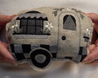 Embroidered Felt Camper Mini Pillow: Camping Decor