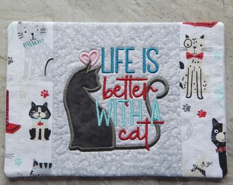 Embroidered Cat Mug Rug: Life is Better with a Cat Coaster