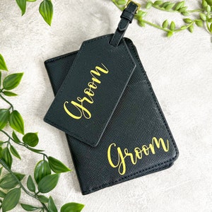 Personalized Leather Passport Holder & Personalized Luggage Tag, Bridesmaid Gifts, Honeymoon gift, Travel Set, Bride, Gifts For Her