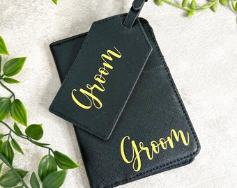 Personalized Vegan Leather Passport Holder and Luggage Tag Set
