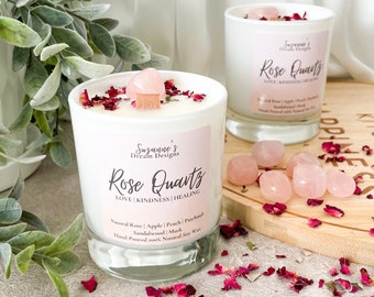 Unique Rose Quartz Christmas Gifts for Her | Handmade candles & Decor | Rose quartz home spa gift sets for her | holiday gift ideas