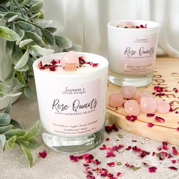 Unique Rose Quartz Christmas Gifts for Her | Handmade candles & Decor | Rose quartz home spa gift sets for her | holiday gift ideas