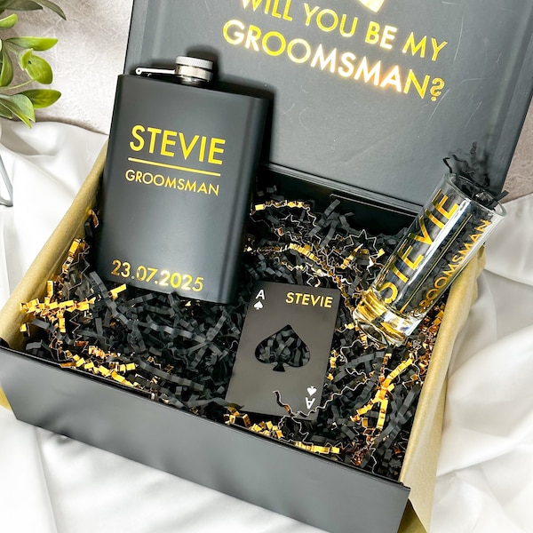 Groomsmen Gifts Personalized Flask Set Groomsmen Bachelor Party Groomsman Proposal Gift Best Man Gift, Best man proposal box