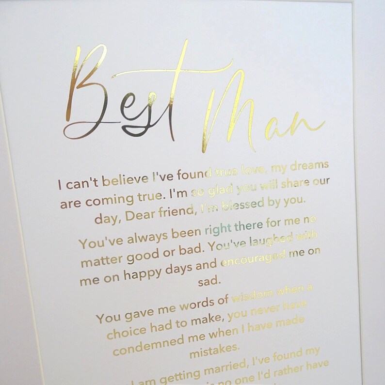 Custom Foil Picture Special Best Man Poem Gift for Wedding Etsy