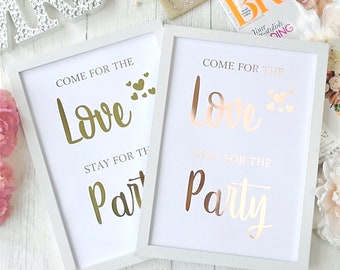 Cone for the love, stay for the party foiled custom print, wedding sign, party signs, Foiled prints