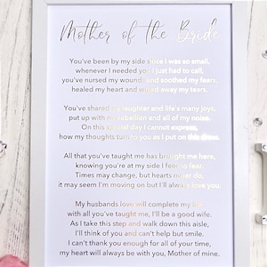 Custom Foil Picture, Special mother of the bride poem, Gift For Wedding, Gift For Mother of the bride, Personalised Print. image 3