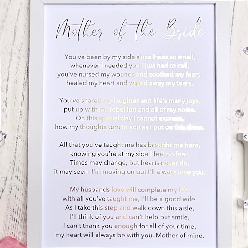 Custom Foil Picture, Special mother of the bride poem, Gift For Wedding, Gift For Mother of the bride, Personalised Print. image 3