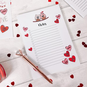 Valentines day notepad, notepad love, owl notepad, cute notepads