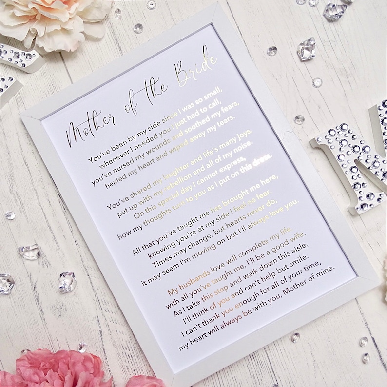 Custom Foil Picture, Special mother of the bride poem, Gift For Wedding, Gift For Mother of the bride, Personalised Print. image 1