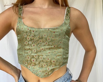 floral corset top reversible, crop top satin corset, satin corset top, cottagecore corset, renaissance stays, fairy, whimsygoth, garden