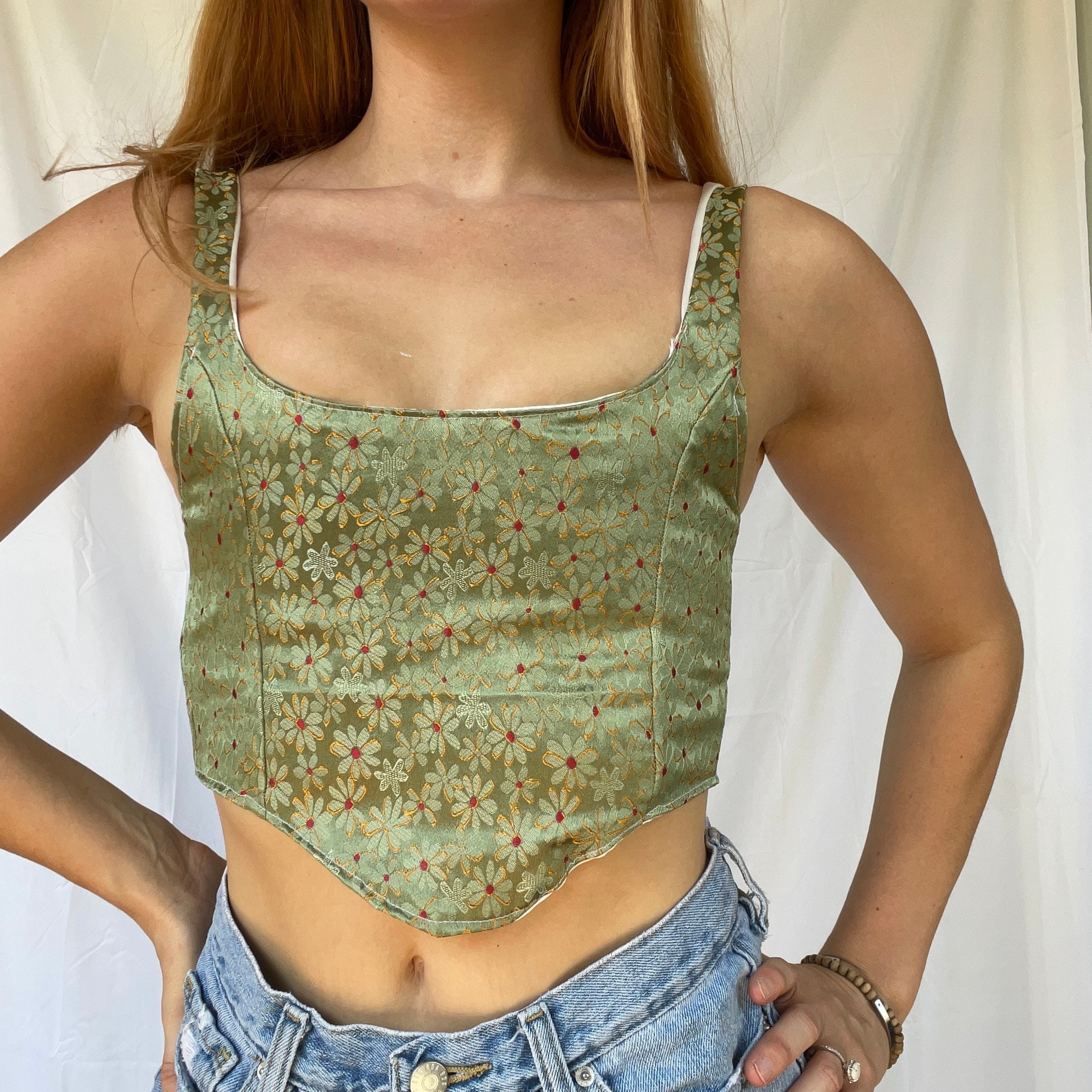 Enticing Velvet Laced Corset Crop Top - Emerald Green