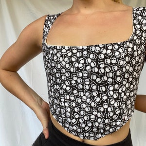 Halloween skull corset top, handmade Halloween shirt